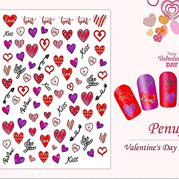 nail decals Other - 💌BO/GO$6 Valentine’s Day Nail Sticker Decals hearts love wedding